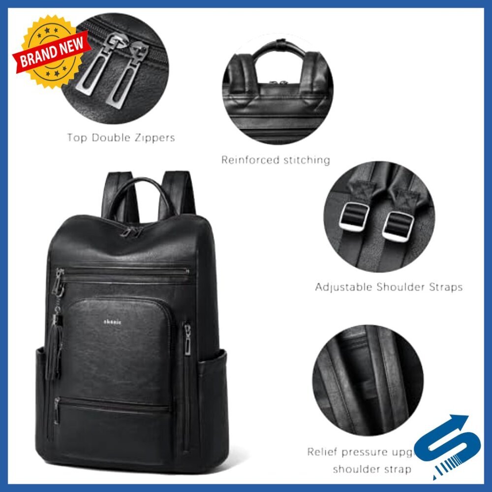 Large Travel Laptop Backpack Vegan Leather Waterproof Business College Work - Picture 6 of 6